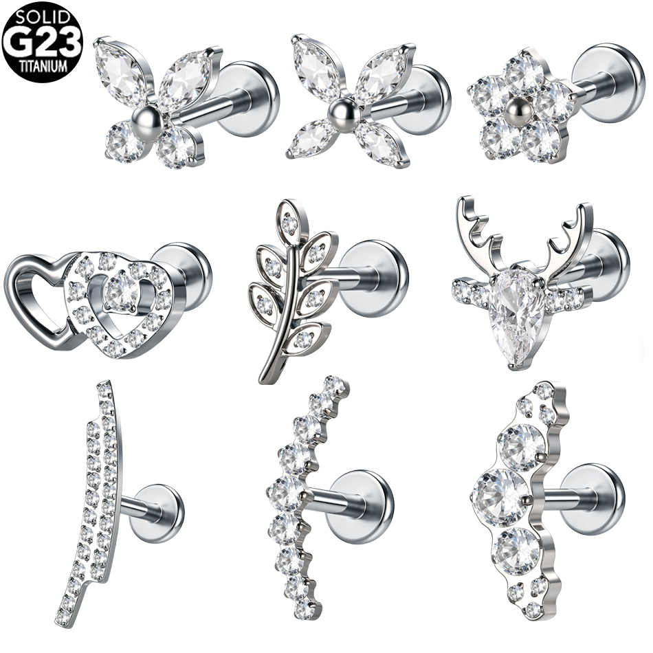 Zoor Body Jewelry - 1/5Pcs G23 Titanium Butterfly Flower CZ
